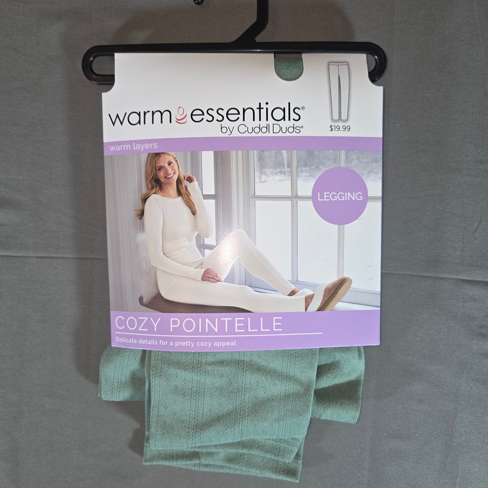 Warm Essentials by Cuddl Duds Cozy Pointelle Leggings Soft Olive Green Small NWT